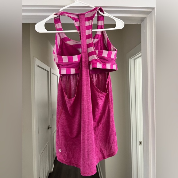 Lululemon 2-In-Run Tank: Heathered Raspberry/Micro Macro Stripe Raspberry Sz 6! - Picture 3 of 4